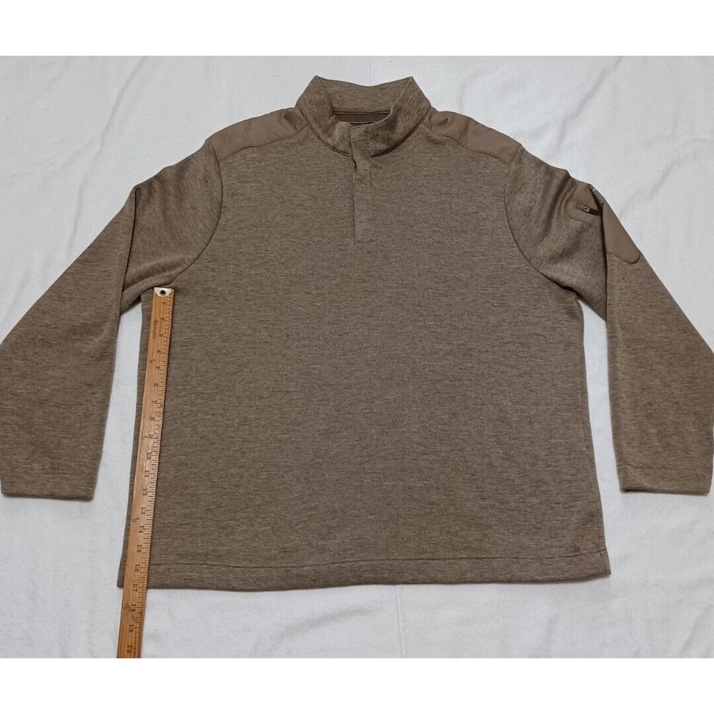 Mens Heathered Tan Tactical Mock Neck‎ Button Pullover with Sleeve Pocket Large